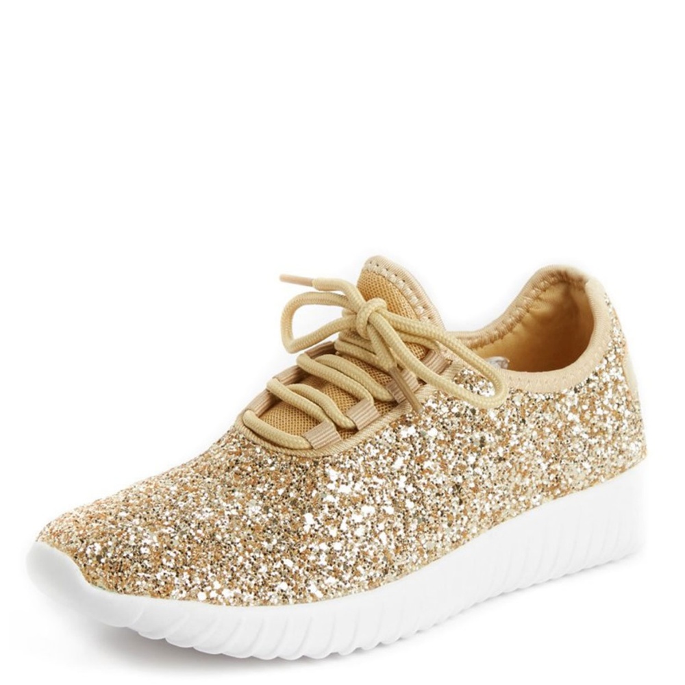NEW🔥 Sparkling Gold Glitter Lace Up Light-Weight Gym Sneaker - Picture 2 of 4